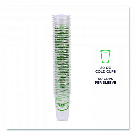 GreenStripe Renewable and Compostable Cold Cups, 20 oz, Plastic, Clear, 50/Pack, 20 Packs/Carton (EPCC20GS)
