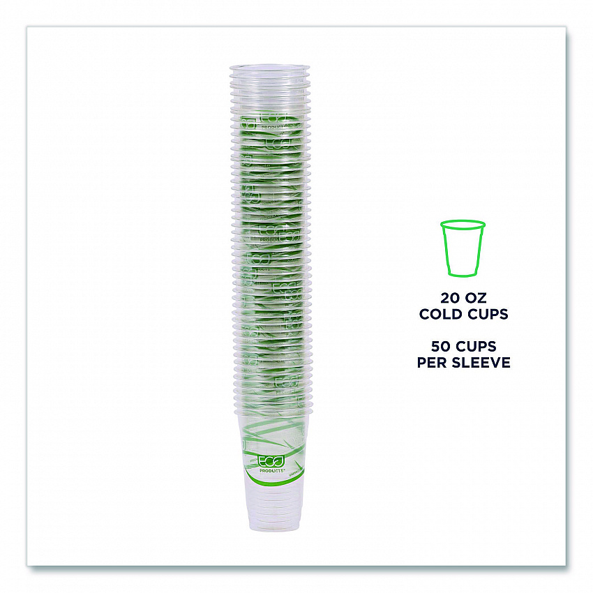 GreenStripe Renewable and Compostable Cold Cups, 20 oz, Plastic, Clear, 50/Pack, 20 Packs/Carton (EPCC20GS)