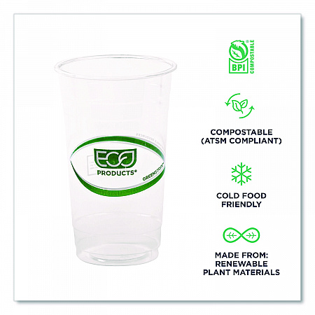 GreenStripe Renewable and Compostable PLA Cold Cups, 24 oz, Plastic, Clear, 50/Pack, 20 Packs/Carton (EPCC24GS)