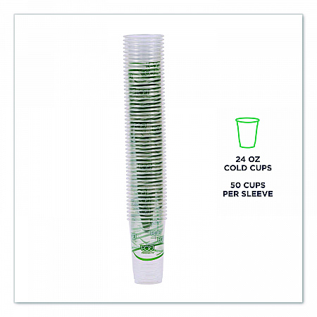 GreenStripe Renewable and Compostable PLA Cold Cups, 24 oz, Plastic, Clear, 50/Pack, 20 Packs/Carton (EPCC24GS)