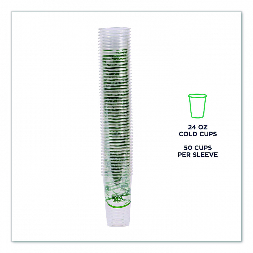 GreenStripe Renewable and Compostable PLA Cold Cups, 24 oz, Plastic, Clear, 50/Pack, 20 Packs/Carton (EPCC24GS)