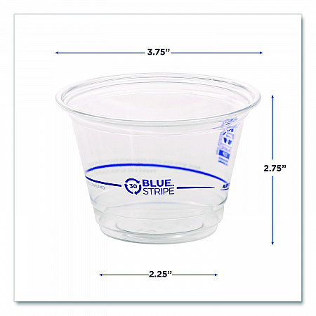 BlueStripe 25% Recycled Content Cold Cups, 9 oz, Plastic, Clear/Blue, 50/Pack, 20 Packs/Carton (EPCR9)