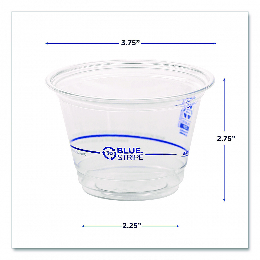 BlueStripe 25% Recycled Content Cold Cups, 9 oz, Plastic, Clear/Blue, 50/Pack, 20 Packs/Carton (EPCR9)