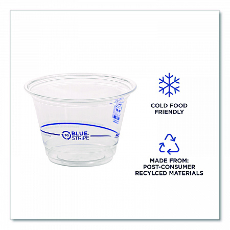 BlueStripe 25% Recycled Content Cold Cups, 9 oz, Plastic, Clear/Blue, 50/Pack, 20 Packs/Carton (EPCR9)