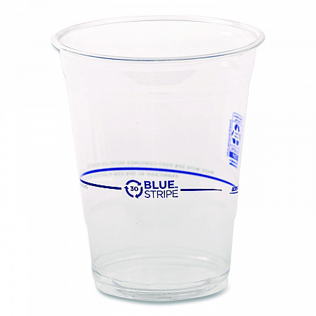 BlueStripe 25% Recycled Content Cold Cups, 16 oz, Plastic, Clear/Blue, 50/Pack, 20 Packs/Carton (EPCR16)