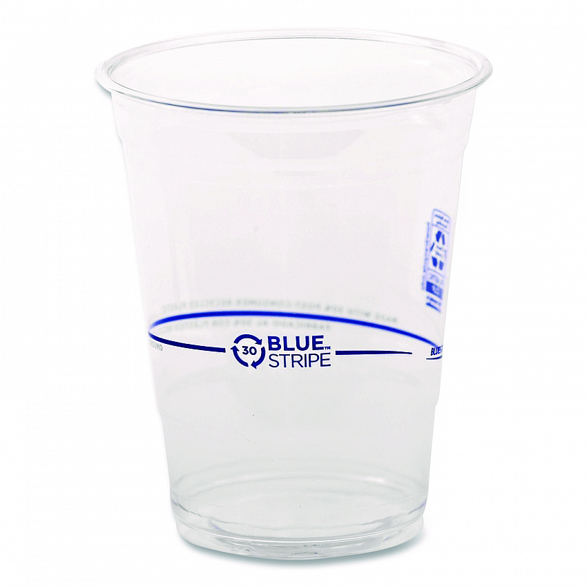 BlueStripe 25% Recycled Content Cold Cups, 16 oz, Plastic, Clear/Blue, 50/Pack, 20 Packs/Carton (EPCR16)