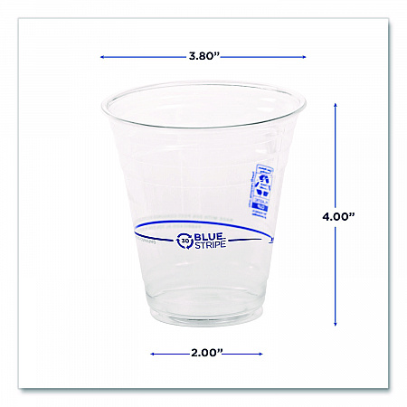 BlueStripe 25% Recycled Content Cold Cups, 12 oz, Plastic, Clear/Blue, 50/Pack, 20 Packs/Carton (EPCR12)