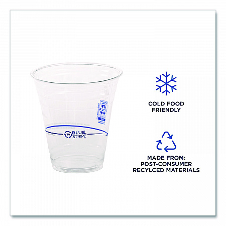 BlueStripe 25% Recycled Content Cold Cups, 12 oz, Plastic, Clear/Blue, 50/Pack, 20 Packs/Carton (EPCR12)
