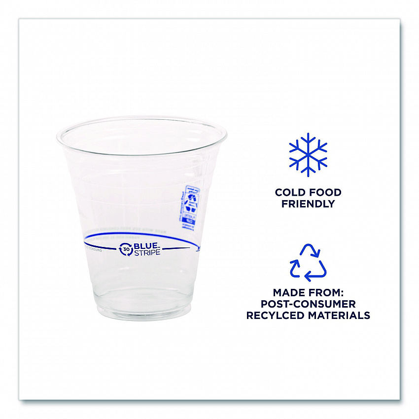 BlueStripe 25% Recycled Content Cold Cups, 12 oz, Plastic, Clear/Blue, 50/Pack, 20 Packs/Carton (EPCR12)