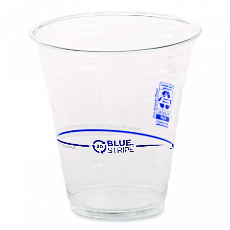 BlueStripe 25% Recycled Content Cold Cups, 12 oz, Plastic, Clear/Blue, 50/Pack, 20 Packs/Carton (EPCR12)
