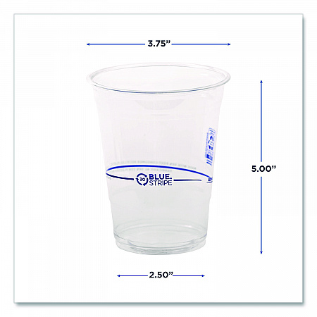 BlueStripe 25% Recycled Content Cold Cups, 16 oz, Plastic, Clear/Blue, 50/Pack, 20 Packs/Carton (EPCR16)