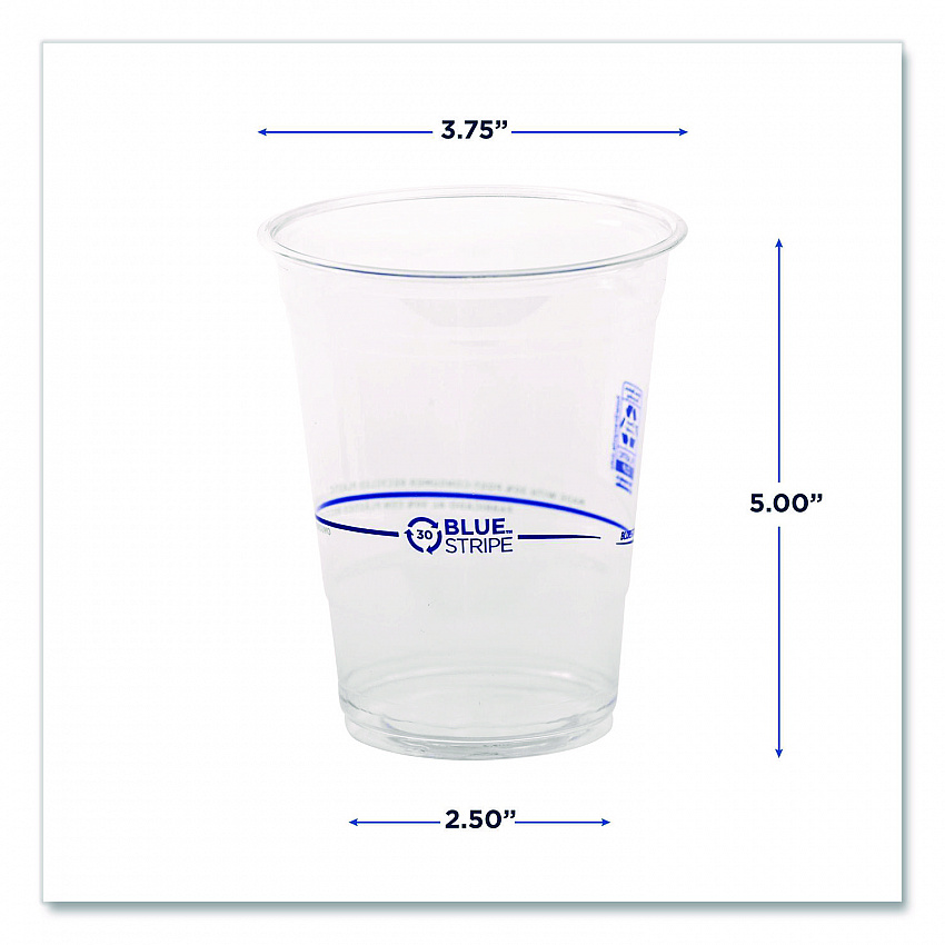 BlueStripe 25% Recycled Content Cold Cups, 16 oz, Plastic, Clear/Blue, 50/Pack, 20 Packs/Carton (EPCR16)