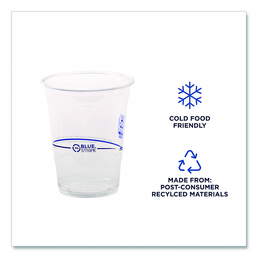 BlueStripe 25% Recycled Content Cold Cups, 16 oz, Plastic, Clear/Blue, 50/Pack, 20 Packs/Carton (EPCR16)