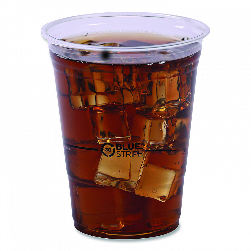 BlueStripe 25% Recycled Content Cold Cups, 16 oz, Plastic, Clear/Blue, 50/Pack, 20 Packs/Carton (EPCR16)