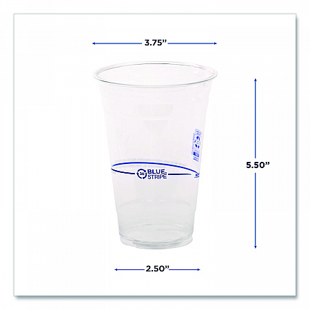BlueStripe 25% Recycled Content Cold Cups, 20 oz, Plastic, Clear/Blue, 1,000/Carton (EPCR20)