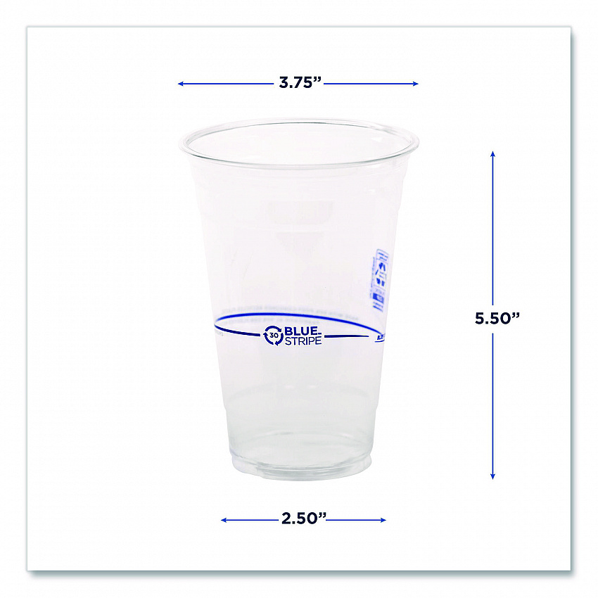 BlueStripe 25% Recycled Content Cold Cups, 20 oz, Plastic, Clear/Blue, 1,000/Carton (EPCR20)