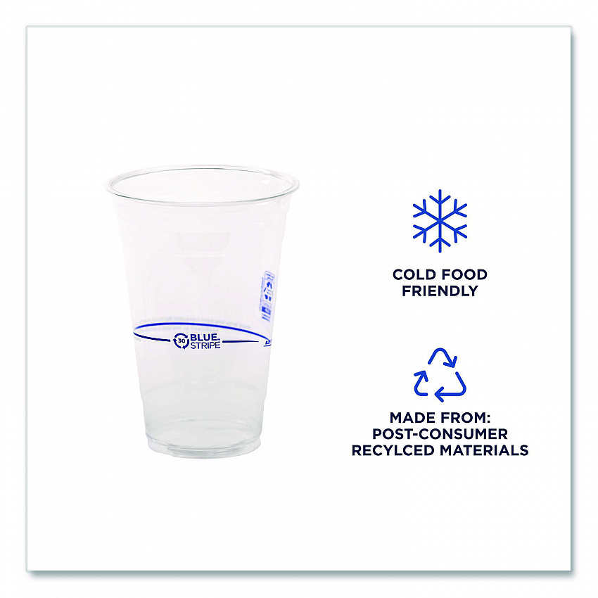 BlueStripe 25% Recycled Content Cold Cups, 20 oz, Plastic, Clear/Blue, 1,000/Carton (EPCR20)