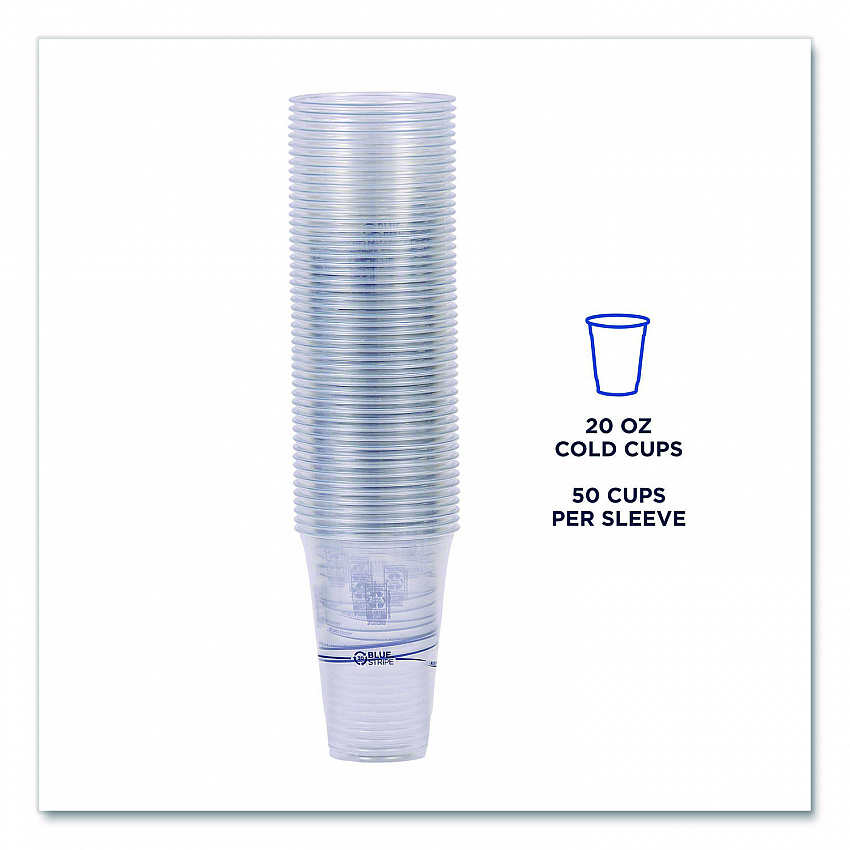 BlueStripe 25% Recycled Content Cold Cups, 20 oz, Plastic, Clear/Blue, 1,000/Carton (EPCR20)