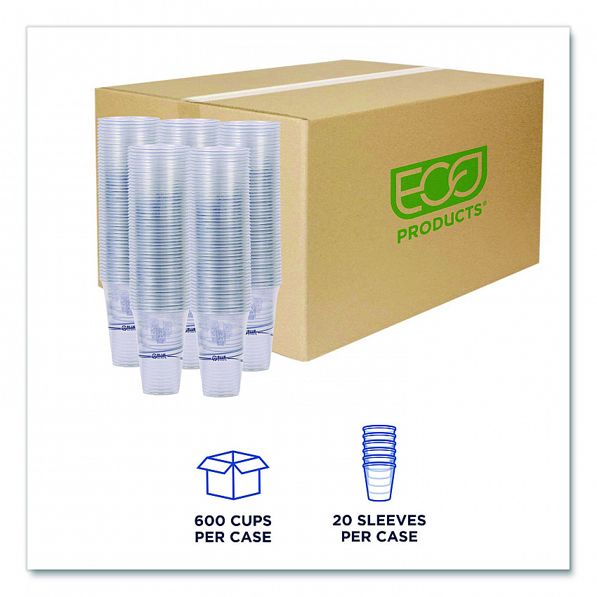 BlueStripe Recycled Content Clear Plastic Cold Drink Cups, 24 oz, 600/Carton (EPCR24)