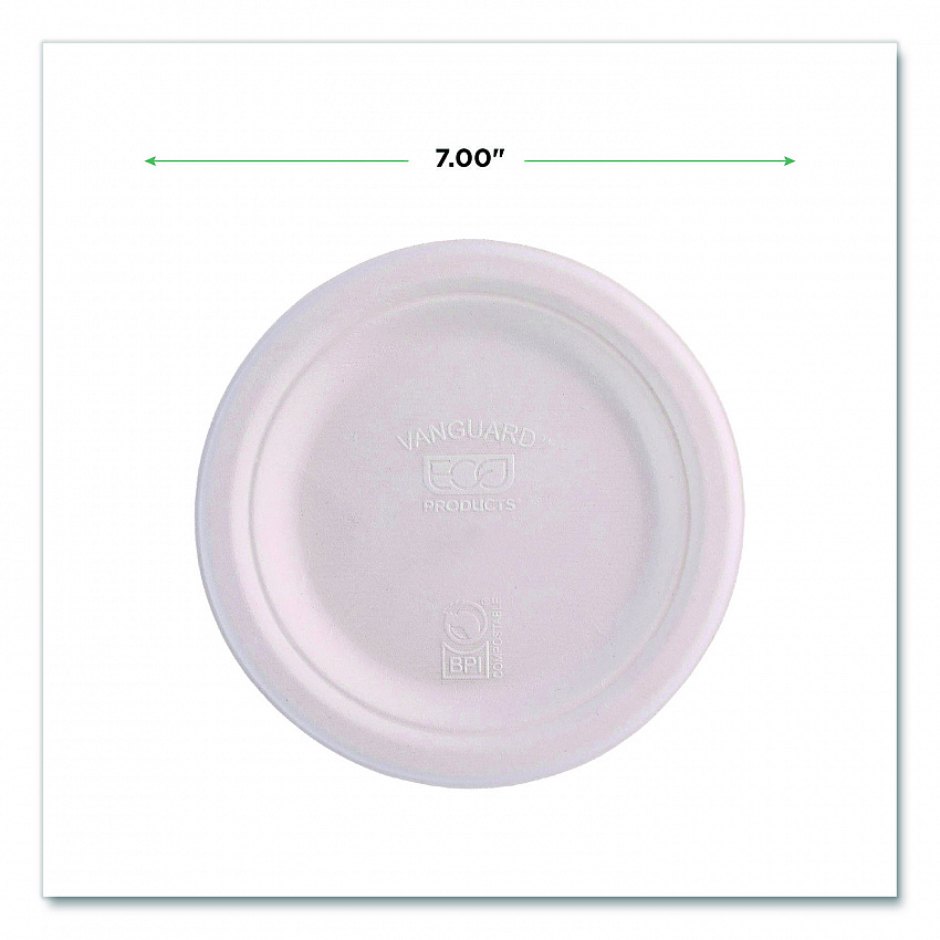 Vanguard Renewable and Compostable Sugarcane Plates, 7" dia, White, 1,000/Carton (EPP011NFA)