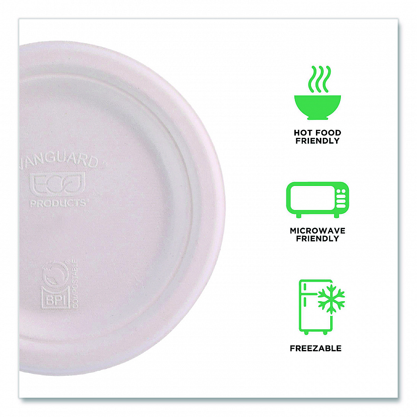 Vanguard Renewable and Compostable Sugarcane Plates, 7" dia, White, 1,000/Carton (EPP011NFA)