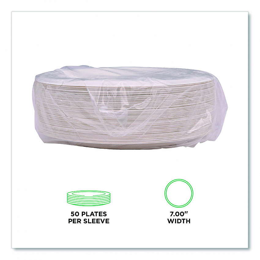 Vanguard Renewable and Compostable Sugarcane Plates, 7" dia, White, 1,000/Carton (EPP011NFA)