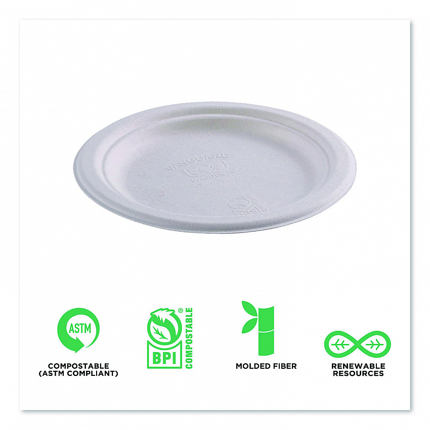 Vanguard Renewable and Compostable Sugarcane Plates, 7" dia, White, 1,000/Carton (EPP011NFA)