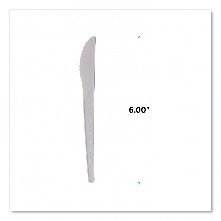 Plantware Compostable Cutlery, Knife, Plastic, Pearl White, 50/Pack, 20 Packs/Carton (EPS011)