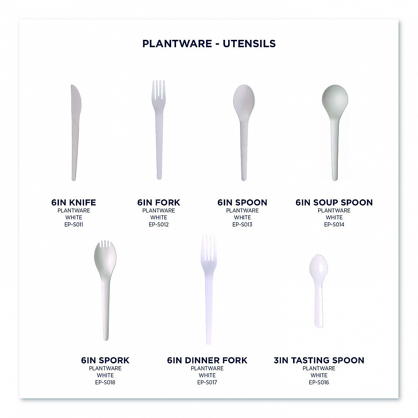 Plantware Compostable Cutlery, Knife, Plastic, Pearl White, 50/Pack, 20 Packs/Carton (EPS011)