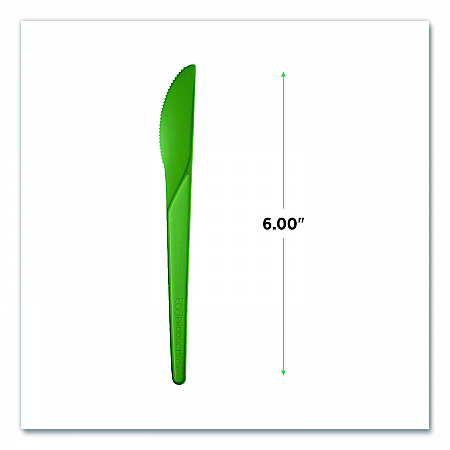 Plantware Compostable Cutlery, Knife, Plastic, Green, 1,000/Carton (EPS011G)
