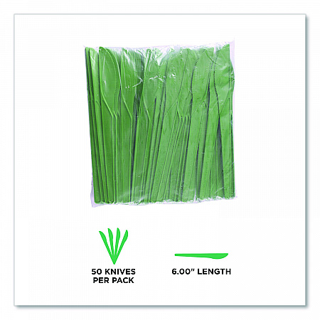 Plantware Compostable Cutlery, Knife, Plastic, Green, 1,000/Carton (EPS011G)
