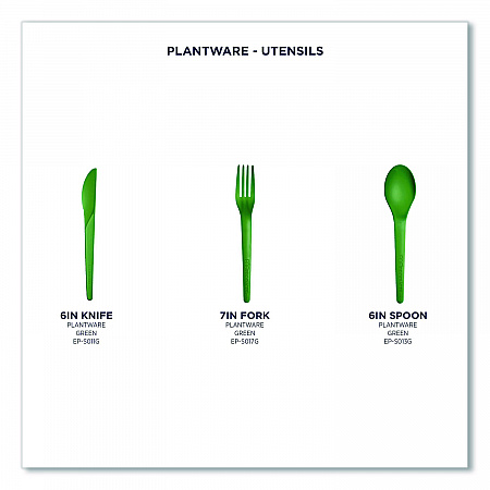 Plantware Compostable Cutlery, Knife, Plastic, Green, 1,000/Carton (EPS011G)