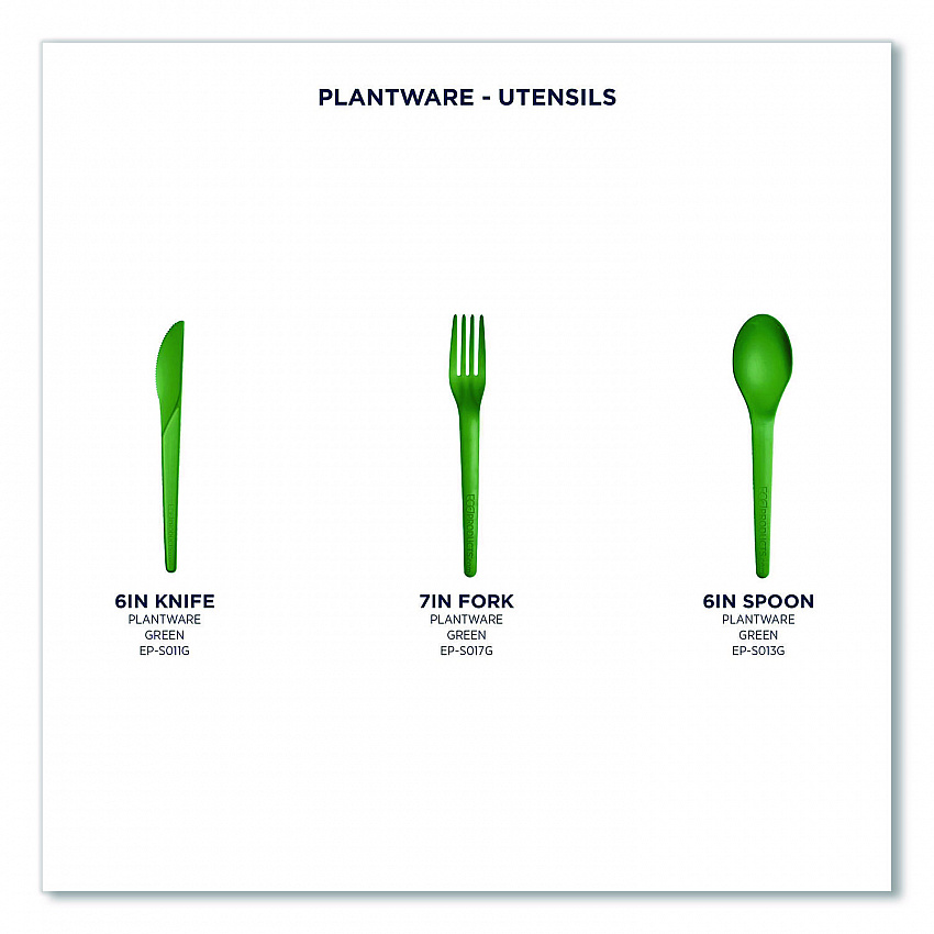 Plantware Compostable Cutlery, Knife, Plastic, Green, 1,000/Carton (EPS011G)