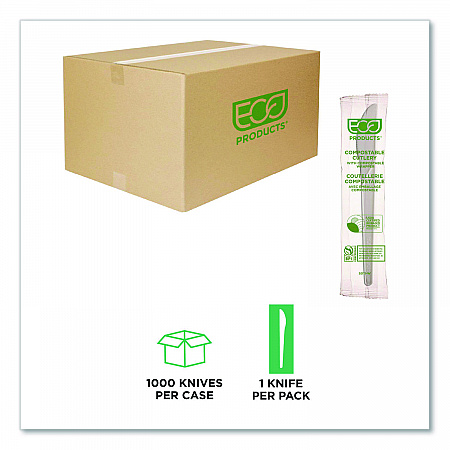 Plantware Compostable Cutlery, Knife, Plastic, White, 1,000/Carton (EPS011W)