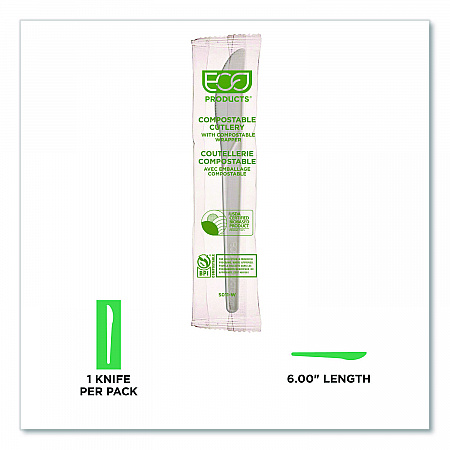 Plantware Compostable Cutlery, Knife, Plastic, White, 1,000/Carton (EPS011W)