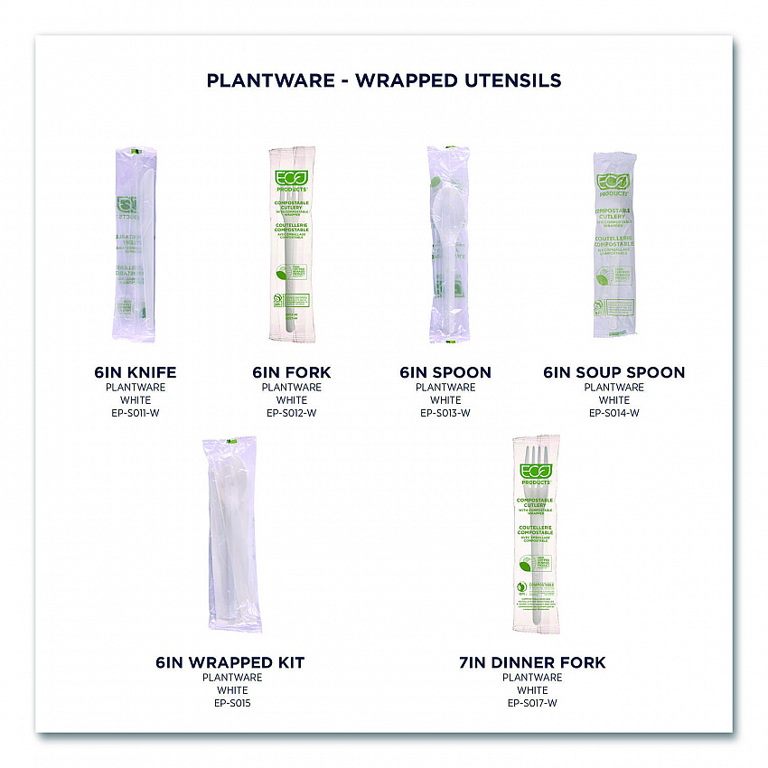 Plantware Compostable Cutlery, Knife, Plastic, White, 1,000/Carton (EPS011W)
