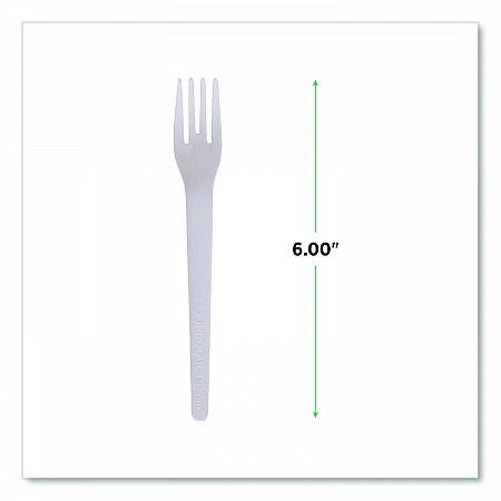 Plantware Compostable Cutlery, Fork, Plastic, Pearl White, 50/Pack, 20 Packs/Carton (EPS012)