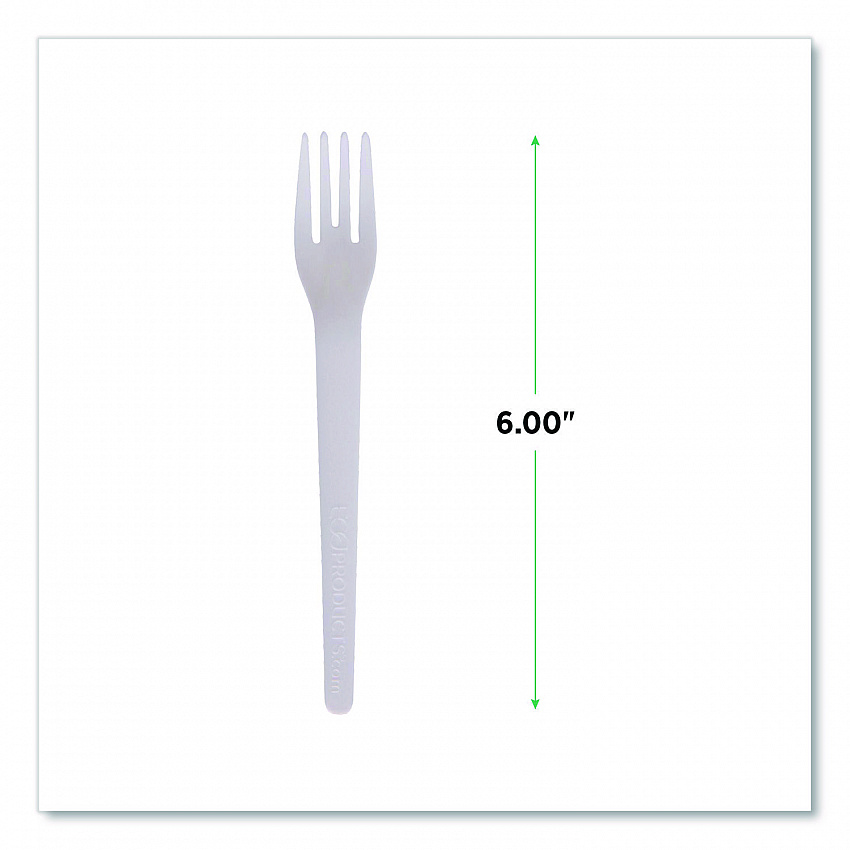 Plantware Compostable Cutlery, Fork, Plastic, Pearl White, 50/Pack, 20 Packs/Carton (EPS012)