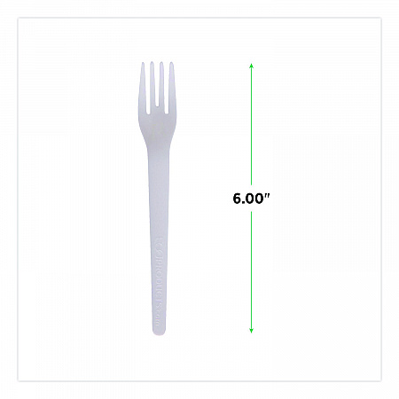 Plantware Compostable Cutlery, Fork, Plastic, White, 1,000/Carton (EPS012W)