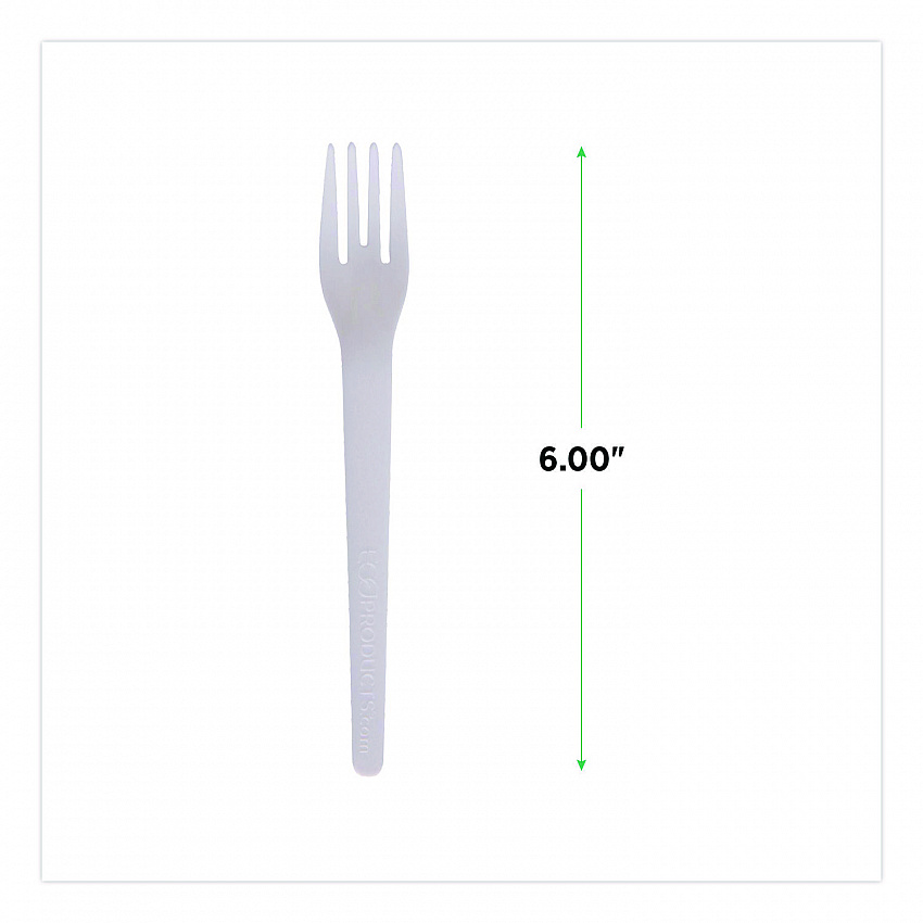 Plantware Compostable Cutlery, Fork, Plastic, White, 1,000/Carton (EPS012W)