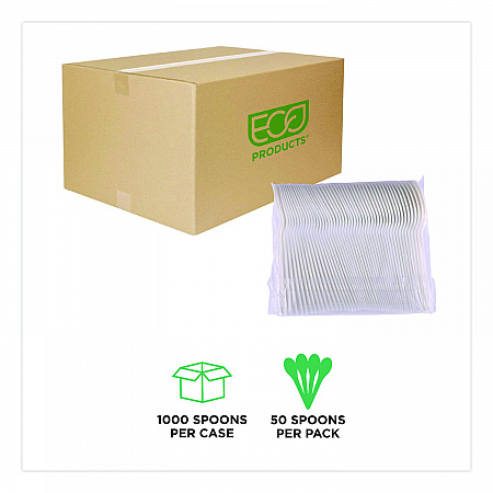 Plantware Compostable Cutlery, Spoon, Plastic, Pearl White, 50/Pack, 20 Pack/Carton (EPS013)