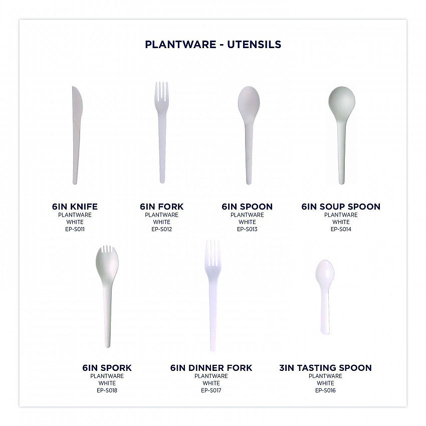 Plantware Compostable Cutlery, Spoon, Plastic, Pearl White, 50/Pack, 20 Pack/Carton (EPS013)