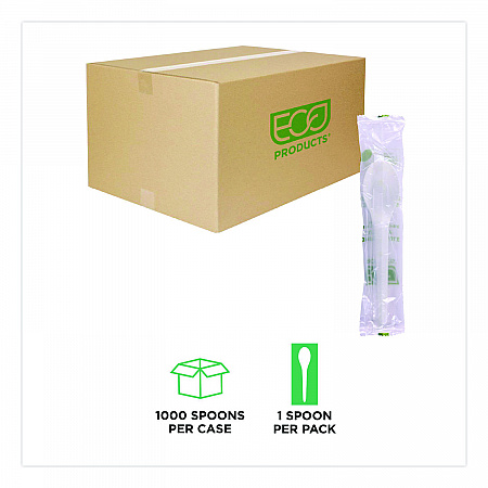 Plantware Compostable Cutlery, Spoon, Plastic, White, 1,000/Carton (EPS013W)