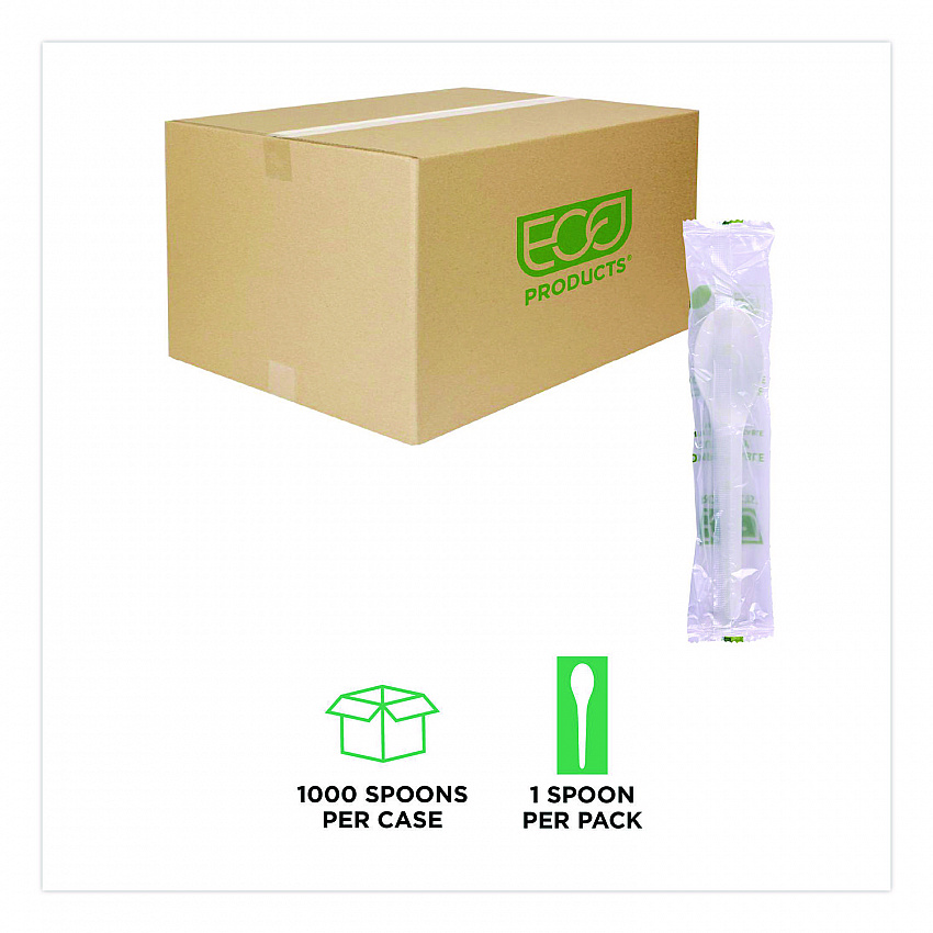 Plantware Compostable Cutlery, Spoon, Plastic, White, 1,000/Carton (EPS013W)