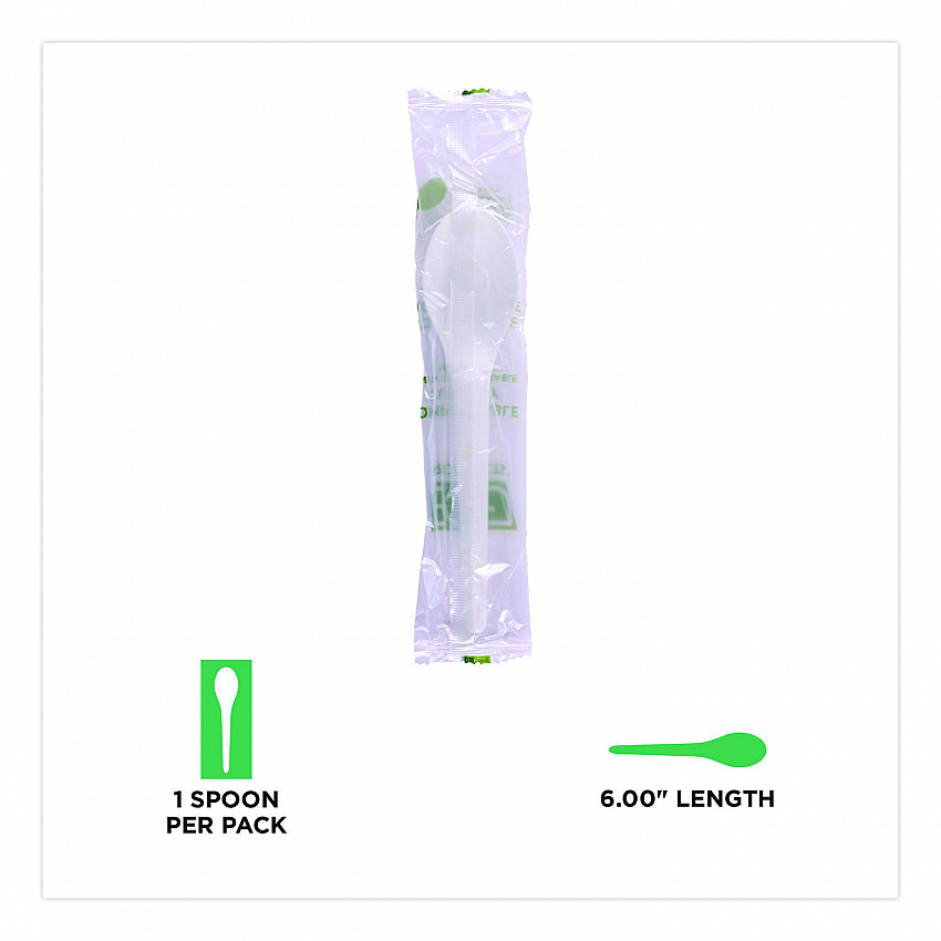 Plantware Compostable Cutlery, Spoon, Plastic, White, 1,000/Carton (EPS013W)