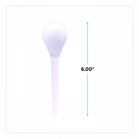 Plantware Compostable Soup Spoon, Heavyweight, Plastic, White, 50/Pack, 20 Packs/Carton (EPS014)