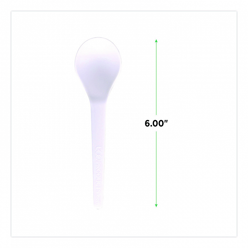 Plantware Compostable Soup Spoon, Heavyweight, Plastic, White, 50/Pack, 20 Packs/Carton (EPS014)