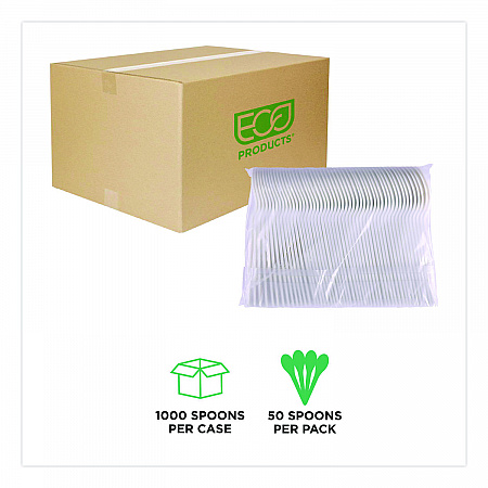 Plantware Compostable Soup Spoon, Heavyweight, Plastic, White, 50/Pack, 20 Packs/Carton (EPS014)