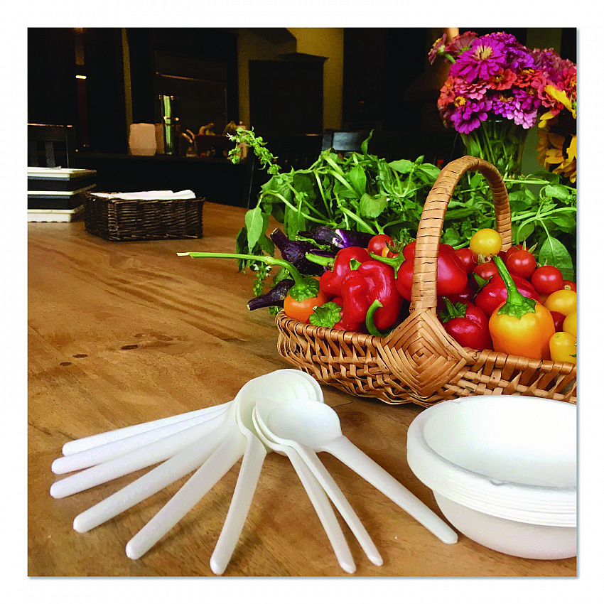 Plantware Compostable Soup Spoon, Heavyweight, Plastic, White, 50/Pack, 20 Packs/Carton (EPS014)