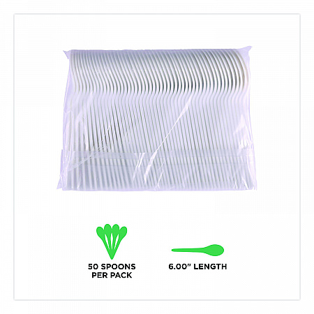 Plantware Compostable Soup Spoon, Heavyweight, Plastic, White, 50/Pack, 20 Packs/Carton (EPS014)